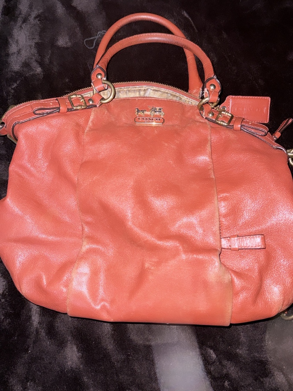 Coach Coral Orange Leather Satchel with Gold Hardware